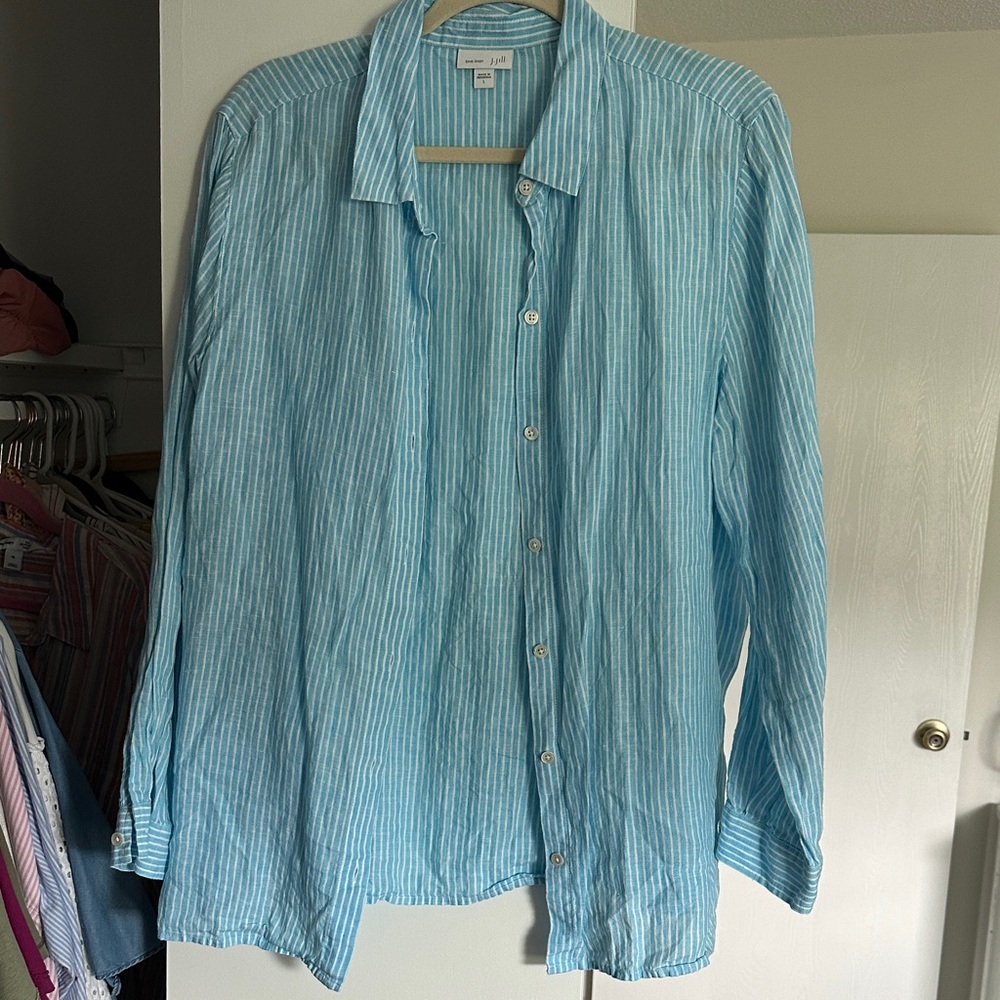 J. Jill Sky Blue Striped Linen Shirt